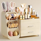 HBlife Makeup Organizer with Brush Holder for Vanity, Large Plastic Bathroom Countertop Organizer Skin Care Storage, Easy to 
