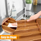 Bellsal Large Premium Acacia Wood Silverware Organizer - Expandable Utensil Drawer Organizer - 17"x19.6" Utensil Holder and C