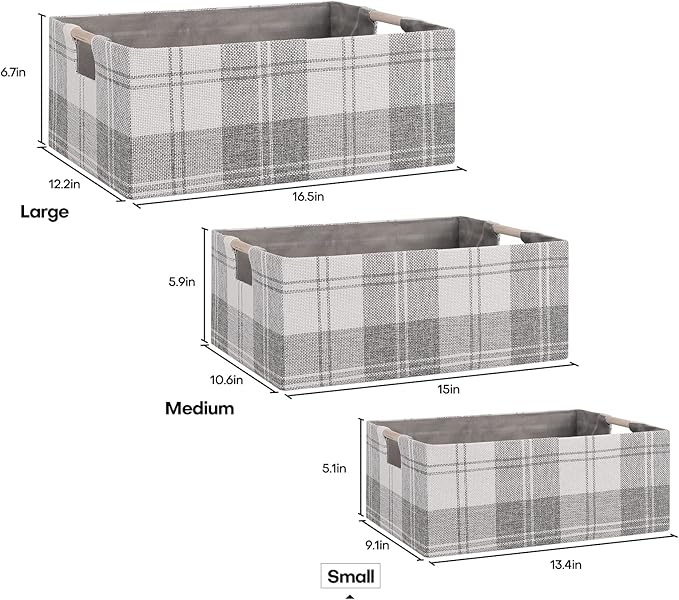 Fabric Storage Bin Box Collapsible Cotton Linen Storage Cube with Wooden Handles Rectangular Decorative Home Organizer Clothe