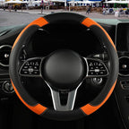 Microfiber Leather Steering Wheel Cover, Breathable, Anti Slip, 13.5 inch to 14 inch, Black with Orange