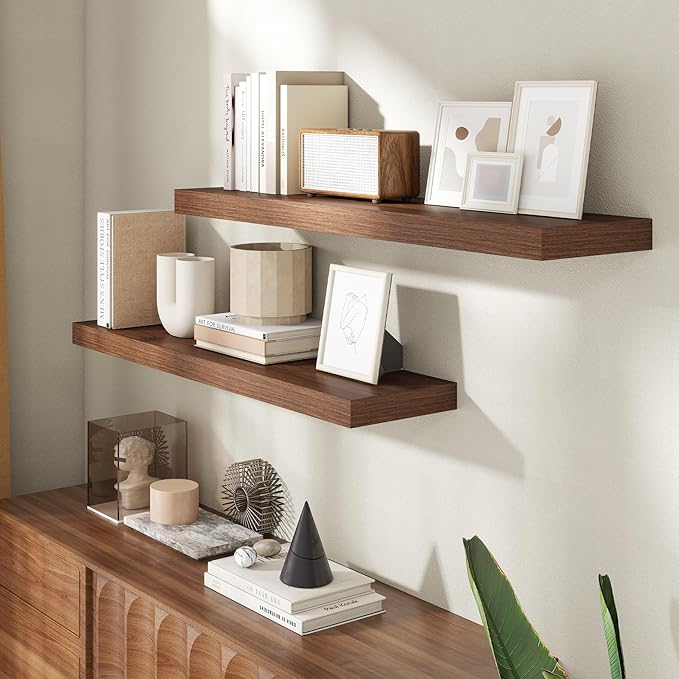 40 Inch Floating Shelves for Wall, 8 Inch Deep Floating Shelf for Storage & Display, Rustic Wall Mounted Shelf with Invisible