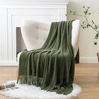 BATTILO HOME Olive Green Throw Blanket for Couch, Soft Chenille Knit Throws with Tassels for Home Decor, Green Throws for Cou