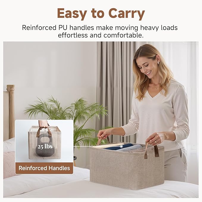 StorageWorks Storage Bins, Fabric Storage Bins for Shelves, Storage Baskets with Metal Frame, Closet Baskets and Bins with Ha