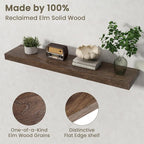 Fun Memories Solid Elm Wood Floating Shelves Set of 1-40 Inch Rustic Wall Shelves with Heavy-Duty Invisible Brackets - for Li