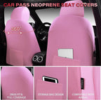 CAR PASS Waterproof Car Seat Covers Full Set,Neoprene Car Seat Covers 5 Seats,3D Tyre Embossed Pink Seat Covers All-Weather N