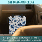 Car Trash Bag Watercolor Blue Flowers Leak-Proof Car Garbage Bag with Drawstring Foldable Canvas Trash Bin with Adjustable Buckle for Car Accessories