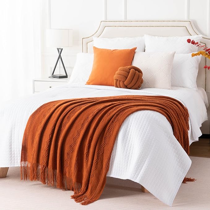 BATTILO HOME Fall Decor Caramel Throw Blanket for Couch, Rust Orange Throw Blanket for Bed, Decorative Fall Throw for Sofa, 5