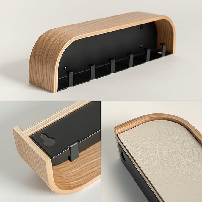 Kazai.® Key Holder 'Toke' | Minimalist Key Hook Design from Berlin | Modern Key Holder Wall Mount with Wooden Shelf | Key Rac