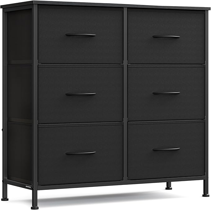 SONGMICS Dresser for Bedroom, Chest of Drawers, TV Stand, Steel, MDF, 6 Non-Woven Fabric Drawers, Storage Organizer Unit, Clo