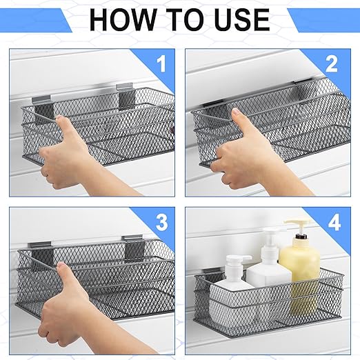 Barydat 4 Pcs Slatwall Basket Set Ventilated Metal Slatwall Basket Hanging Wire Bins Wall Mounted Accessories for Panel Garag
