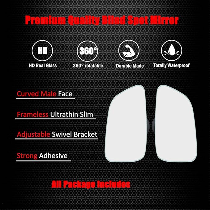 Ampper Large Rear View Blind Spot Mirror, Frameless HD Glass Convex Wide Angle Stick on Wing Blindspot Mirror Rearview Car Mirror for Car SUV and Truck (Pack of 2)
