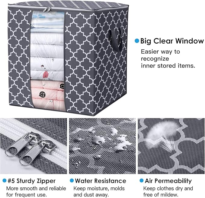 WISELIFE Storage Bags 6 Pack/100L Large Blanket Clothes Organization and Storage Containers for Comforters,Bedding, Foldable 