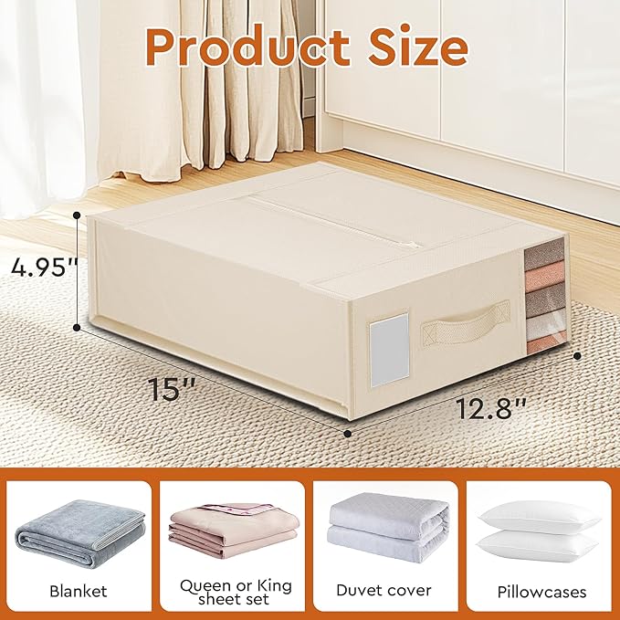 StorageTastic 2 Pack Bed Sheet Closet Organizers and Storage,Sturdy Foldable Storage Containers with Window and Label,Storage