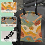 Groovy Floral Waves Car Garbage Bag,Waterproof Small Car Trash Bag Hanging Back of Seat,Drawstring Hanging Car Trash Bag with Adjustable Buckle for Car Accessories