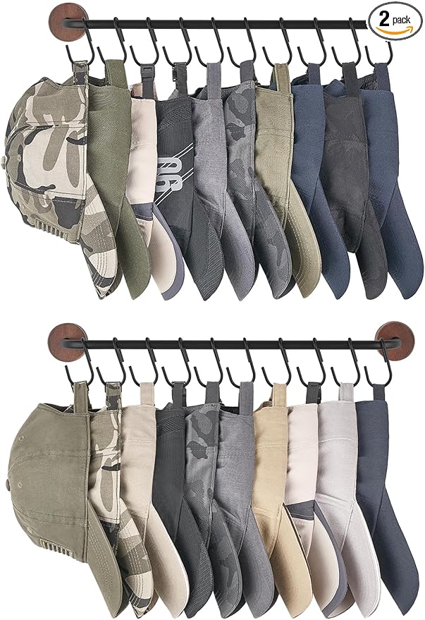 Mkono Hat Rack for Wall Hat Organizer for Baseball Caps Hanger with 20 Hooks Modern Metal Hat Holder Wall-Mounted Ball Caps D
