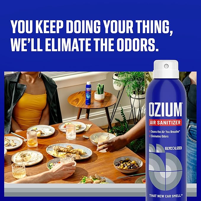 Ozium Air Sanitizer Spray - Room Odor Eliminator for Home, Car, and Office - New Car - 8 oz Can - 1 Pack