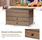 Meangood Jewelry Box Organizer for Women, 3 Layer Large Jewelry Storage Case, Rustic Wooden Jewelry Box with Mirror & Ring Tr