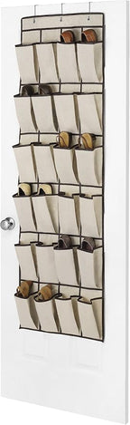 Whitmor 24 Pocket Over The Door Shoe Bag, Espresso Trim