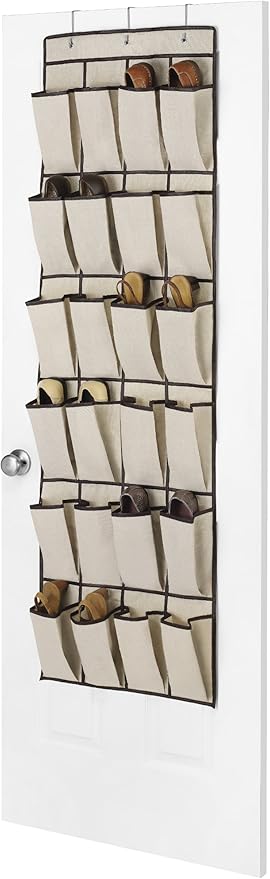 Whitmor 24 Pocket Over The Door Shoe Bag, Espresso Trim