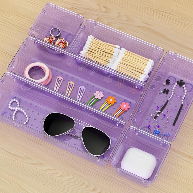 WOWBOX 9 Pack Clear Drawer Organizer Set, Acrylic Drawer Storage Trays, Storage Bins for Makeup, Cosmetics, Jewelries, Utensi