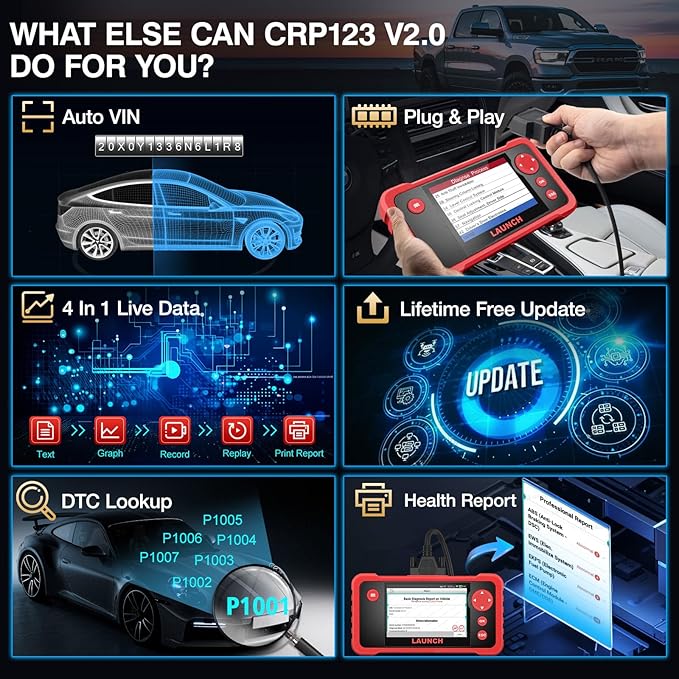 LAUNCH CRP123 V2.0 OBD2 Scanner-2026 New Model Engine/ABS/SRS/Transmission Diagnostic Scan Tool SRS Airbag Code Reader,3 Reset