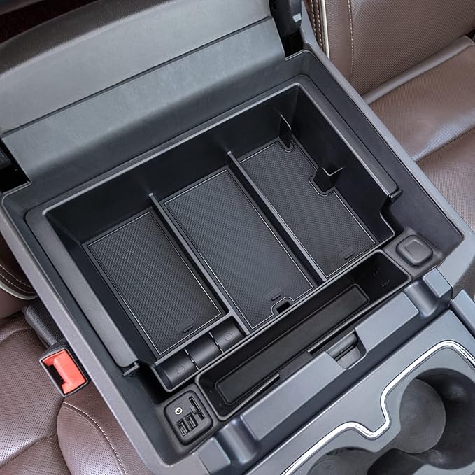JKCOVER Compatible with Chevy Silverado/GMC Sierra 2014-2018 and Chevy Tahoe Suburban/GMC Yukon 2015-2020 Center Console Organizer Tray Accessories-Full Console w/Bucket Seats ONLY - (Black Trim)