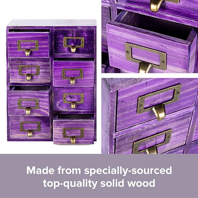 Purple 16-Slot Wooden Drawer Unit - Country Style Desk Organizer Box - 20"x3.6”x14” Wooden Storage Box w/ 16 Drawers - Counte