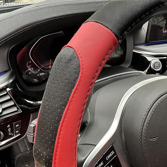 Moyishi Top Leather Steering Wheel Cover Universal Fit Soft Breathable Steering Wheel Wrap (Red)