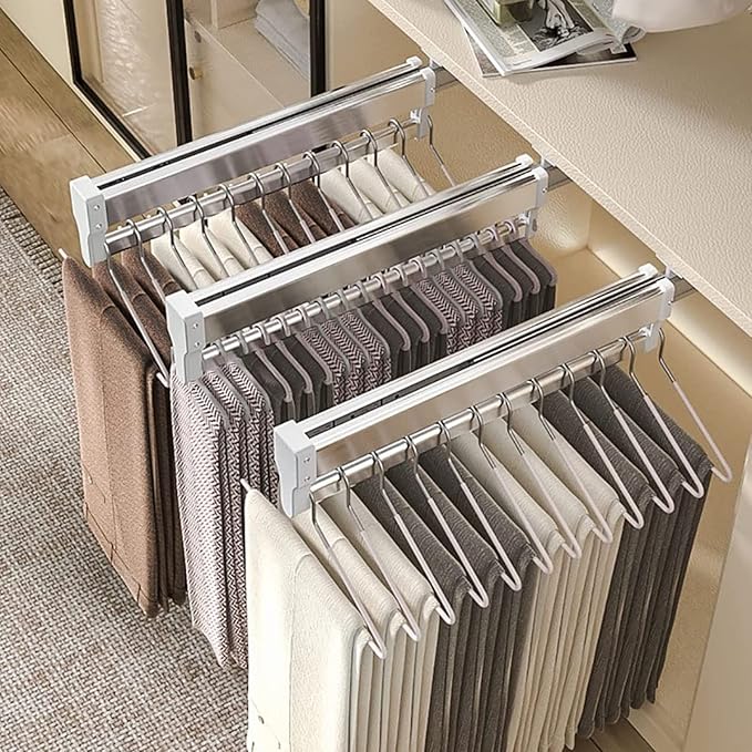 Pull Out Clothes Rail Extendable Pull Out Closet Rod - Adjustable Clothing Organizer Holder, Sliding Clothes Rod Abs Base, Ad