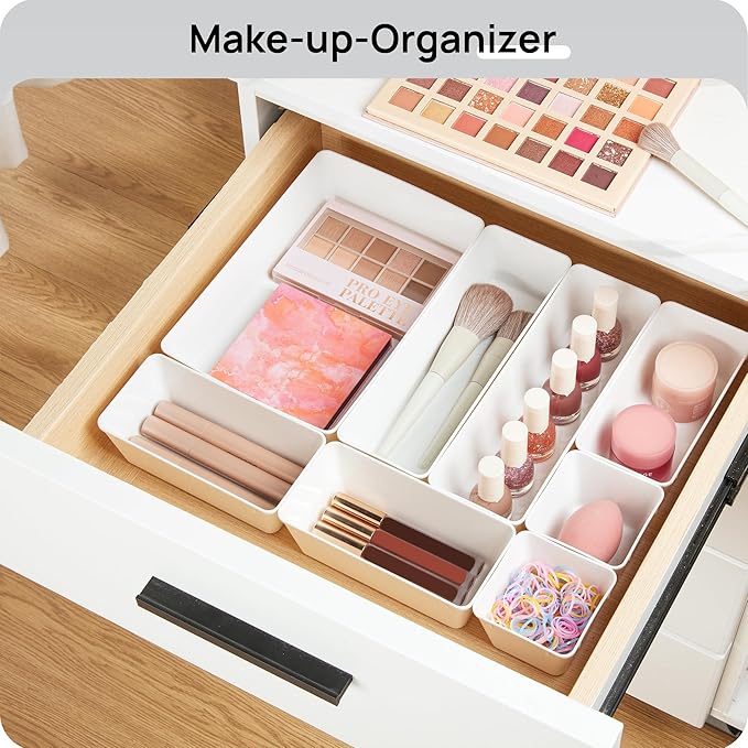 Vtopmart 25 PCS Plastic Drawer Organizers Set, 4-Size Versatile Bathroom and Vanity Drawer Organizer Trays, Storage Bins for 