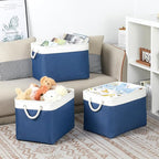 Bidtakay Large Storage Baskets for Shelves 3 Pack Fabric Storage Bins for Organizing Navy Blue Decorative Baskets Linen Colla
