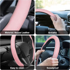 Frani Nappa Leather Steering Wheel Cover,Universal Fit 15 Inch-Premium Non-Slip Breathable Comfort Grip for Cars Trucks SUVs,Anti-Slip Durable Interior Upgrade Light Pink