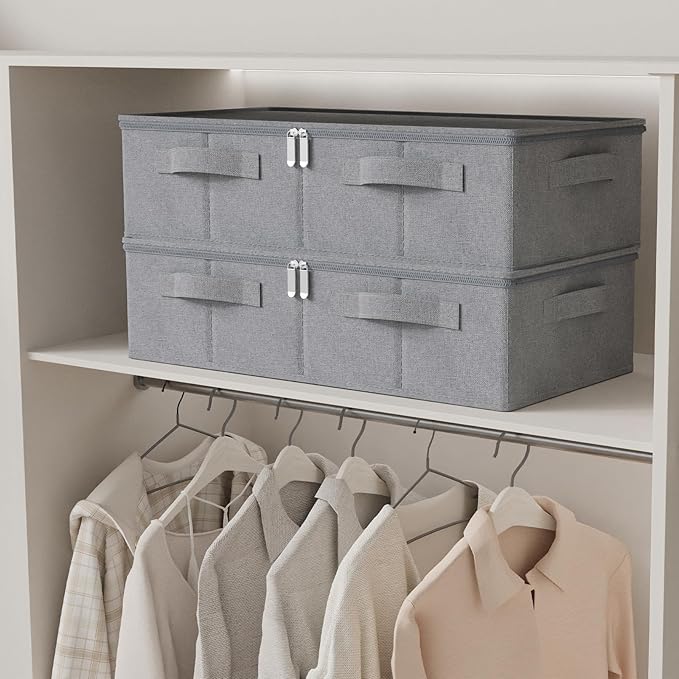 Underbed Storage Box, Foldable Bed Sheet Organizer, Cube Bags Container with Lid for Organizing Clothes, Blankets, Comforter,