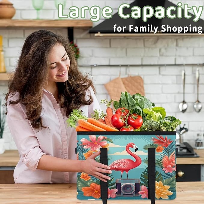 Reusable Grocery Bags Heavy Duty Shopping Bags Foldable Large Tote Bags with Long Handles & Hard Bottom
