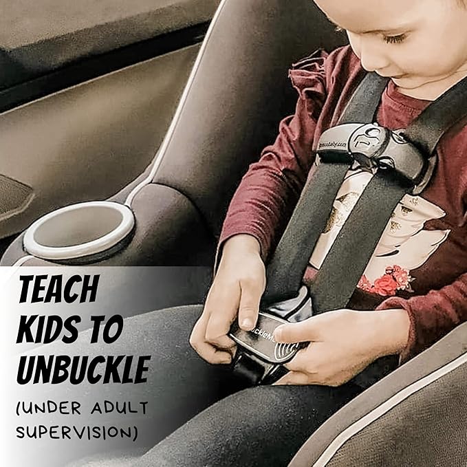 UnbuckleMe Car Seat Buckle Release Tool (As Seen on Shark Tank) - Easy Opener Aid for Arthritis, Long Nails, Older Kids - Button Pusher for Infant, Toddler Car Seats (2 Pack, Black & Gray)