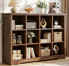 Aheaplus Wooden 12-Cube Storage Organizer with Charging Ports, Modern Cube Bookcase with Base, 4-Tier Floor Standing Open Cub