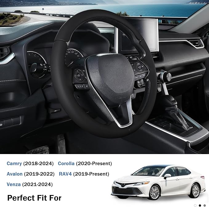 Fit for Toyota Steering Wheel Cover, Car Steering Wheel Cover for Toyota Corolla(2020-2026) Rav4(2019-2025) Camry(2018-2024) Venza(2021-2024) Avalon(2019-2022) Accessories (Black)