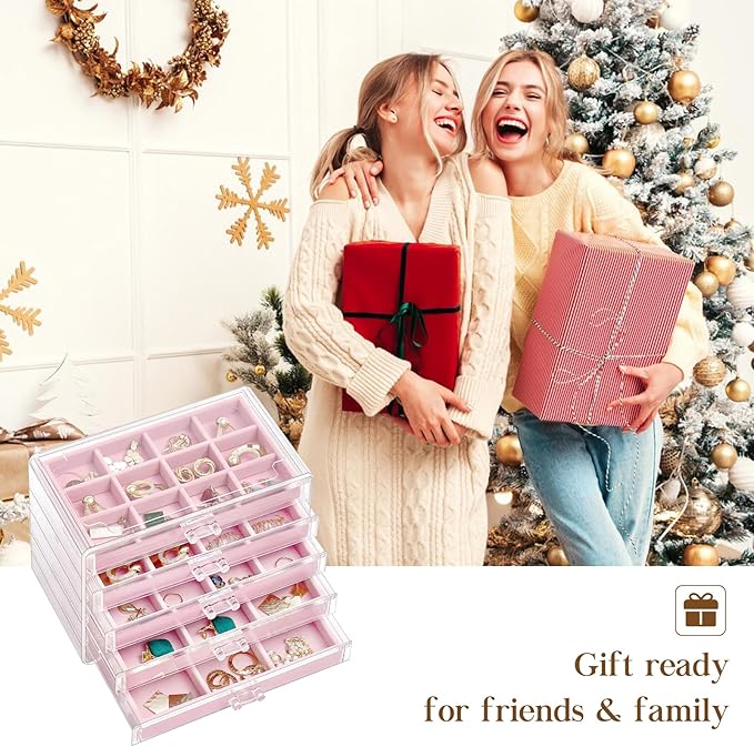 ProCase Earring Holder Organizer Jewelry Box with 5 Drawers, Acrylic Clear Earring Case with Adjustable Velvet Trays for Wome