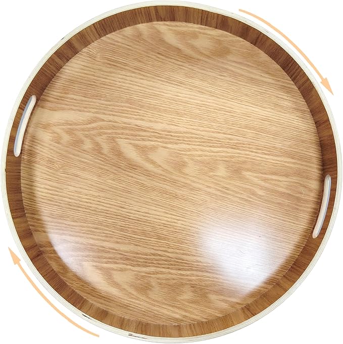 16" Large Lazy Susan Turntable with Handles – Wooden Rotating Tray with Raised Rim – Rustic Farmhouse Kitchen Island & Table 