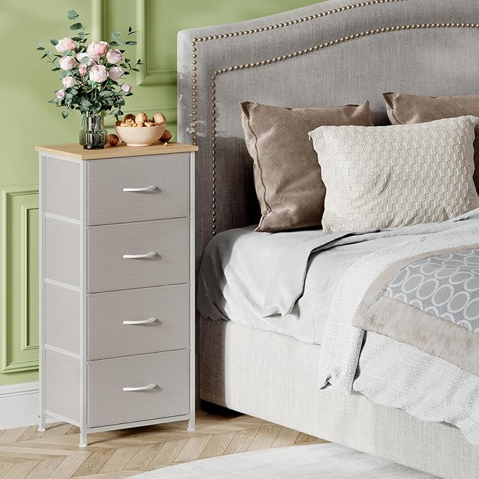 Somdot Dresser for Bedroom with 4 Drawers, Storage Organizer Chest of Drawers with Removable Fabric Bins for Closet Bedside L