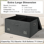 Graciadeco 75 Quarts Extra Large Decorative Storage Bins with Lids, 3 Packs Dark Gray Collapsible Storage Bins with Lids, Sta