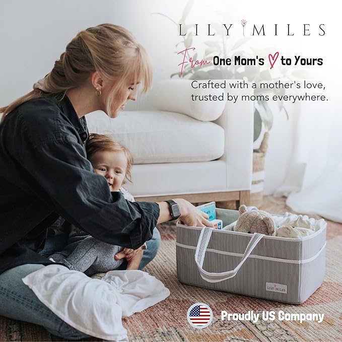 Lily Miles Baby Diaper Caddy - Organizer Tote Bag for Baby Girl Essentials - Baby Shower Basket - Nursery Must Haves - Regist
