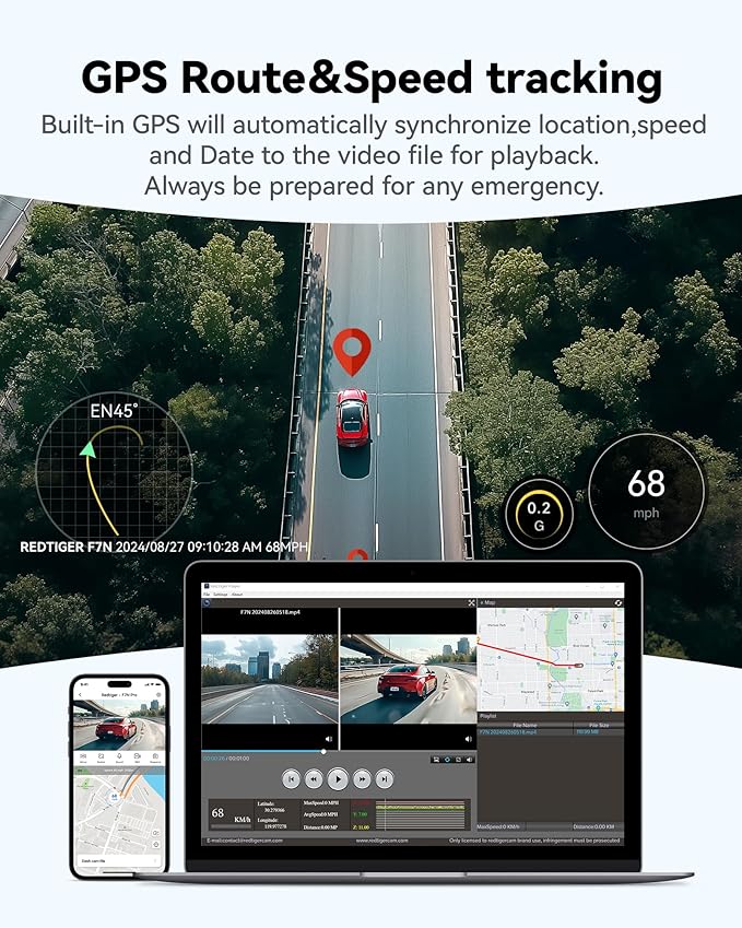 REDTIGER 4K Dash Cam Front and Rear, STARVIS 2 Sensor, 64GB Card Included, 4K/2.5K+1080P Dual Dash Camera for Cars Built-in W