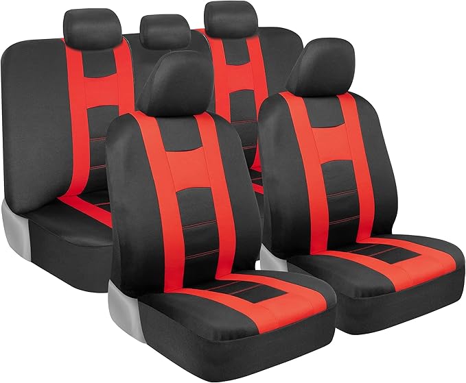 BDK carXS Forza Red Car Seat Covers Full Set, Two-Tone Front Seat Covers with Matching Back Seat Cover for Cars, PolyCloth Pr