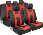 BDK carXS Forza Red Car Seat Covers Full Set, Two-Tone Front Seat Covers with Matching Back Seat Cover for Cars, PolyCloth Pr