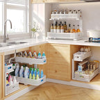 2 Pack 19.3IN-Depth Under Sink Organizer with Smooth Cylindrical Rail,2-Tier Pull Out Multi-Purpose Cabinet Storage for Bathr