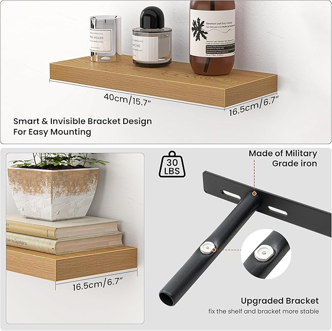 Heimlove Floating Shelves for Wall,16 inchs Shelf for Small Bathroom,Mounted Storage & Display Wood Shelves for Bedroom,Livin