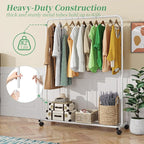 Simple Trending Standard Clothes Clothing Garment Rack with Storage Shelves, Rolling Clothes Organizer on Wheels for Hanging 