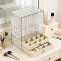 Greenfeather Jewelry Organizer with 7 Removable Drawers, Clear Acrylic Jewelry Box with 40 Necklace Hooks, 120 Pairs of Earri