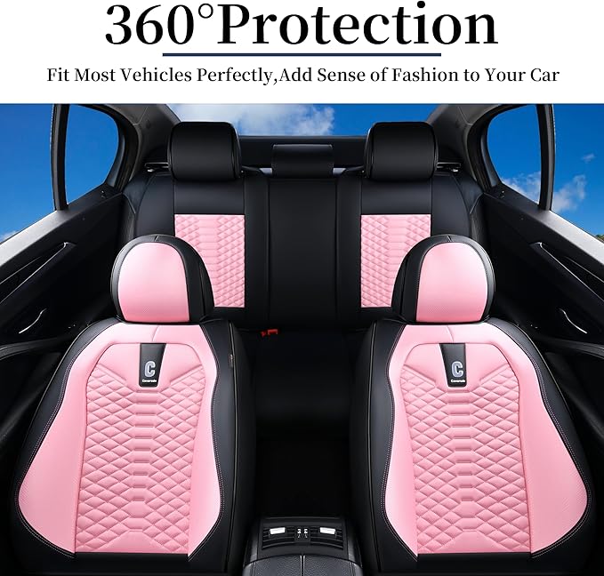Coverado Car Seat Covers Full Set, 5 Seats Universal Seat Covers for Cars, Breathable Fabric& Faux Leather Auto Seat Cushions